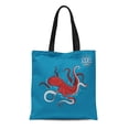 thumbnail image 1 of LADDKE Canvas Tote Bag Giant Red Octopus on Blue Sea Monster Kraken Durable Reusable Shopping Shoulder Grocery Bag, 1 of 1