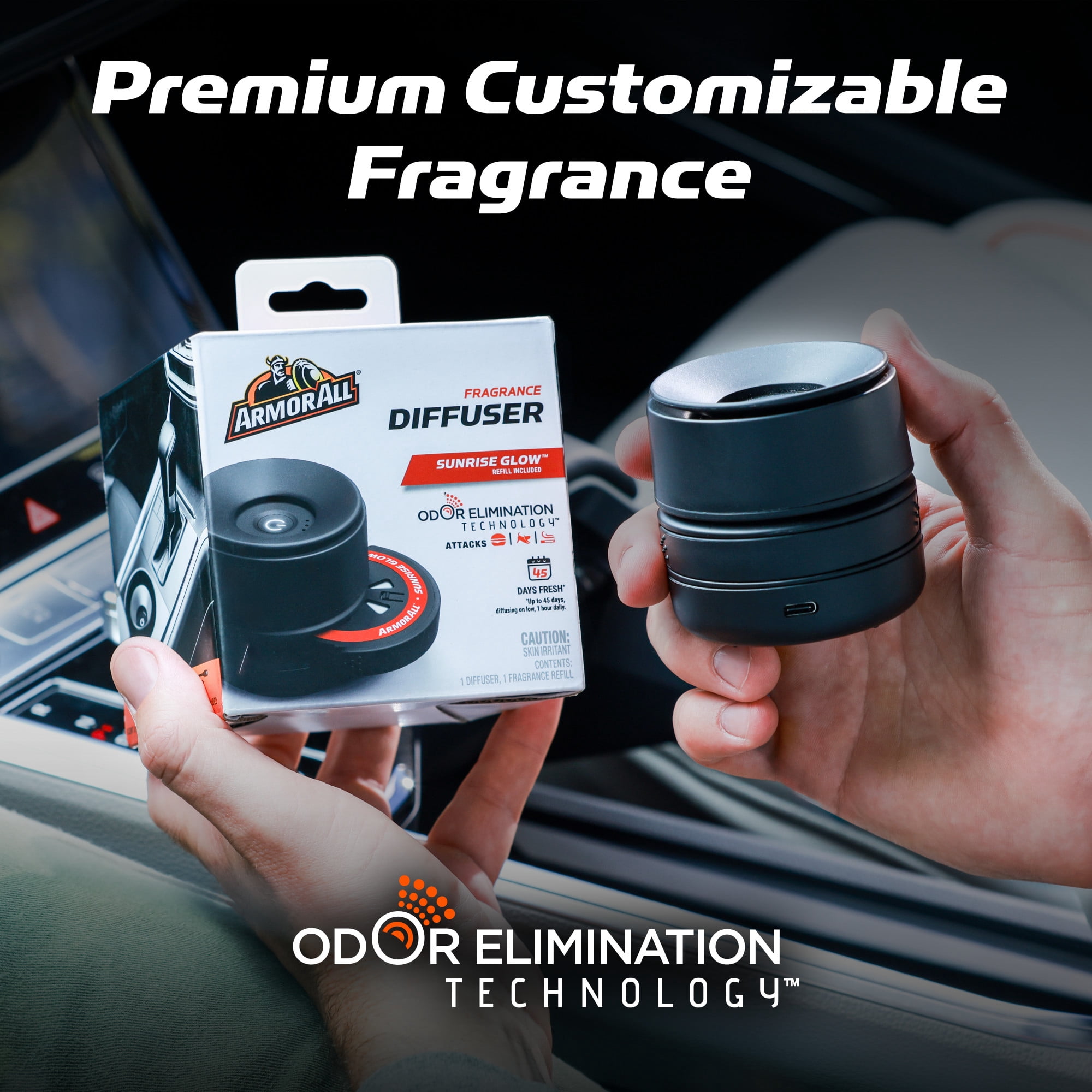 Armor All Fragrance Diffuser Kit, Car Air Freshener with Odor Elimination Technology, Sunrise Glow Scent, Car Diffuser and 1 Refill