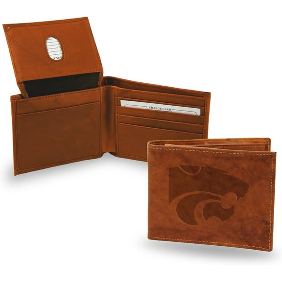 Kansas State K-State NCAA Wildcats Embossed Brown Leather Billfold Wallet