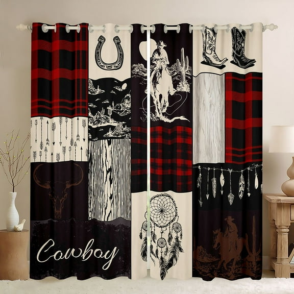 Homewish Rustic Farmhouse Hunting Black Out Curtains, Bohemian Dreamcatcher Curtains Pack of 2 (42x63 Each), Cowboy Cowgirl Bedroom Curtains, Wheat Red Curtains and Drapes Decor