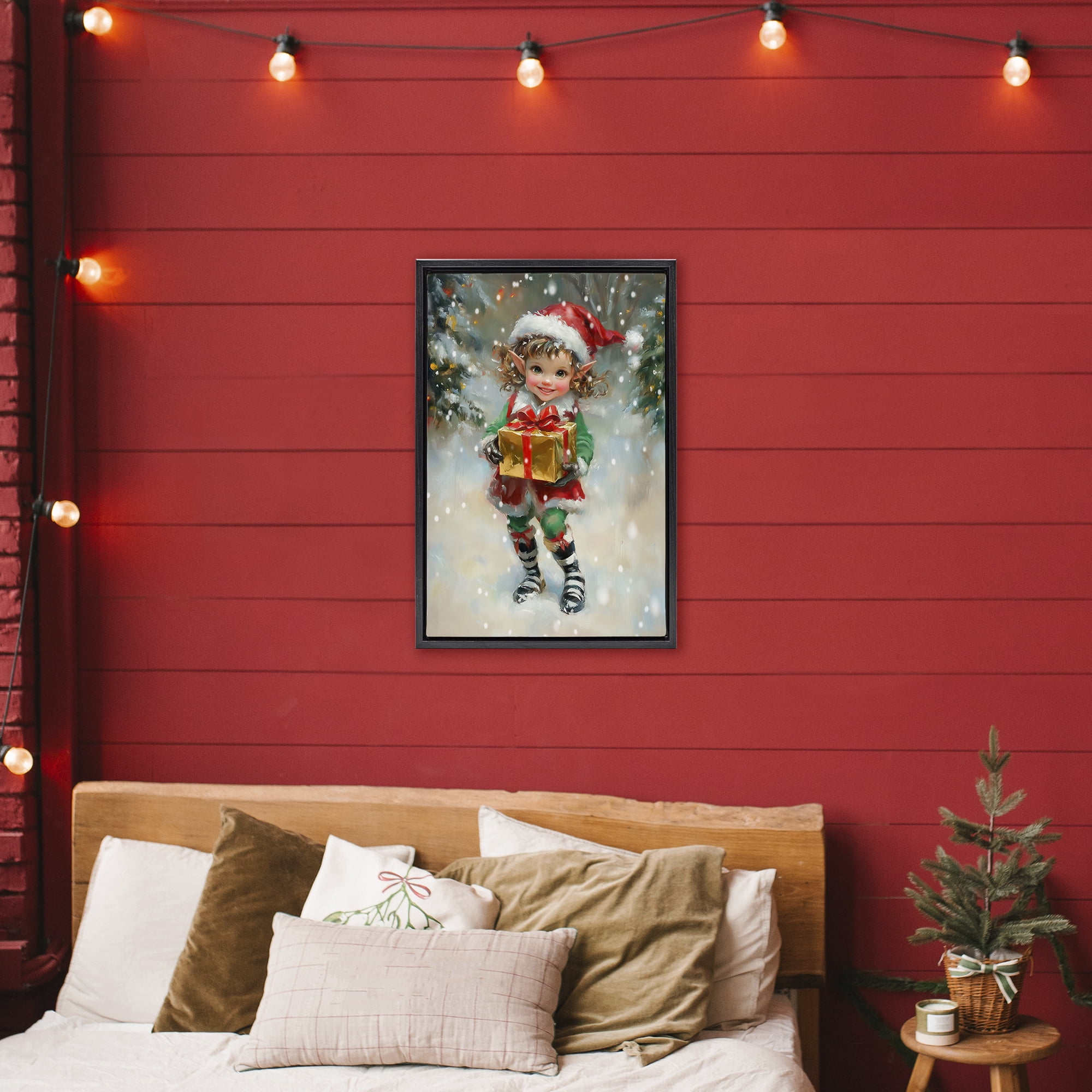 Stupell Industries Santa's Little Elf Black Framed Floater Canvas Wall Art, design by Tina LeCour