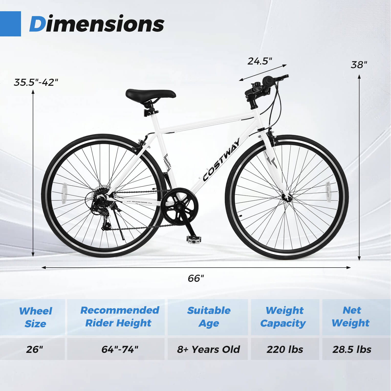 Costway 6-Speed Cycling Bike with All-terrain Rubber Wheels Dual Brakes Adjustable Saddle White
