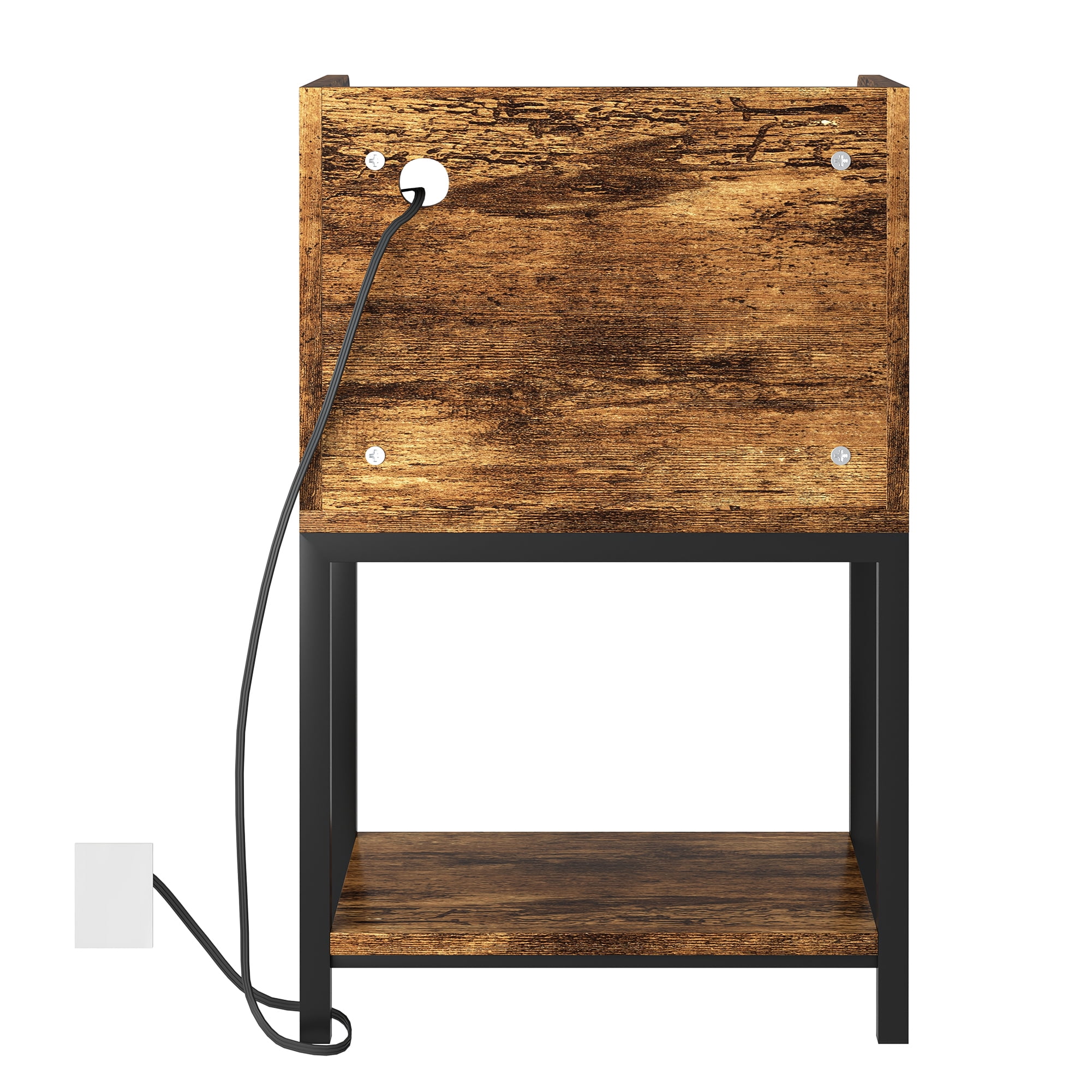 Kadyn Modern Nightstand, Night Stand with Charging Station & USB Ports, Bedside Table with Drawers and Charging Cable for Living Room, Brown