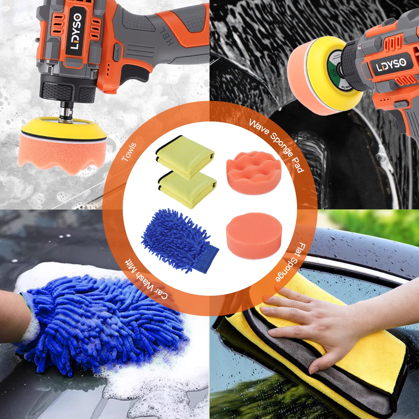 Cordless Buffer Polisher, 16.8V Auto Detailing Drill Brushes Set with 2000mAh Battery & Charger, 15pcs Drill Kit, Variable Speed for Car Washing/Detailing/Buffing/Sanding/Waxing
