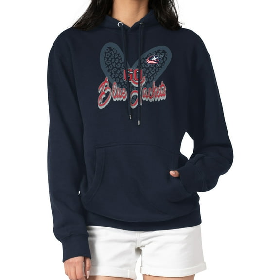 Women's G-III 4Her by Carl Banks Navy Columbus Blue Jackets Animal Print Heart Fleece Pullover Hoodie