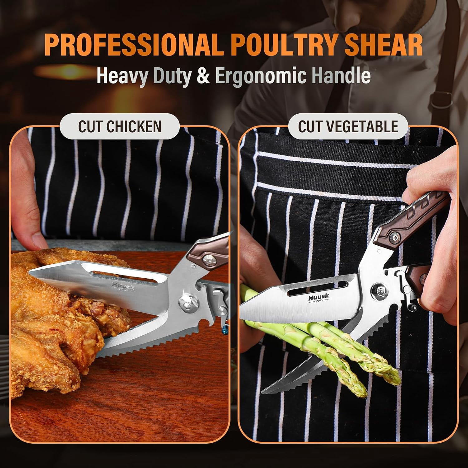 Huusk Heavy Duty Poultry Scissors - Kitchen Scissors with Serrated Edge, Detachable Sharp Shears for Cutting Meat, Chicken Bone and Turkey, All Purpose for Thanksgiving (Silver)