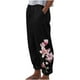 thumbnail image 1 of Pantalones estampados de bolsillo de algodón y lino sueltos casuales de verano para mujer Pantalones Pompotops  ulkah938947, 1 of 4