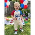 thumbnail image 3 of BemeyourBBs Newborn Baby Boy Girl 4th of July Outfit Baby Boys Girls Fourth of July Outfit Patriot Independence Day Clothes Summer Romper Star USA Flag in Tractor Embroidery Short Sleeve Jumpsuit, 3 of 9