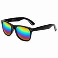 thumbnail image 1 of Black Wayfarer Sunglasses with Rainbow Mirrored Lenses, 1 of 2