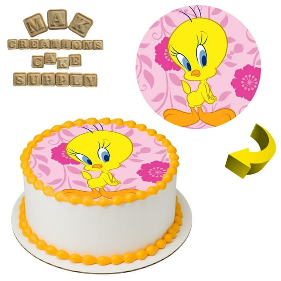 Tweety Bird Floral Looney Tunes 8" Round Edible Cake Topper ~ Can be used on 8", 9" or 10" Cakes