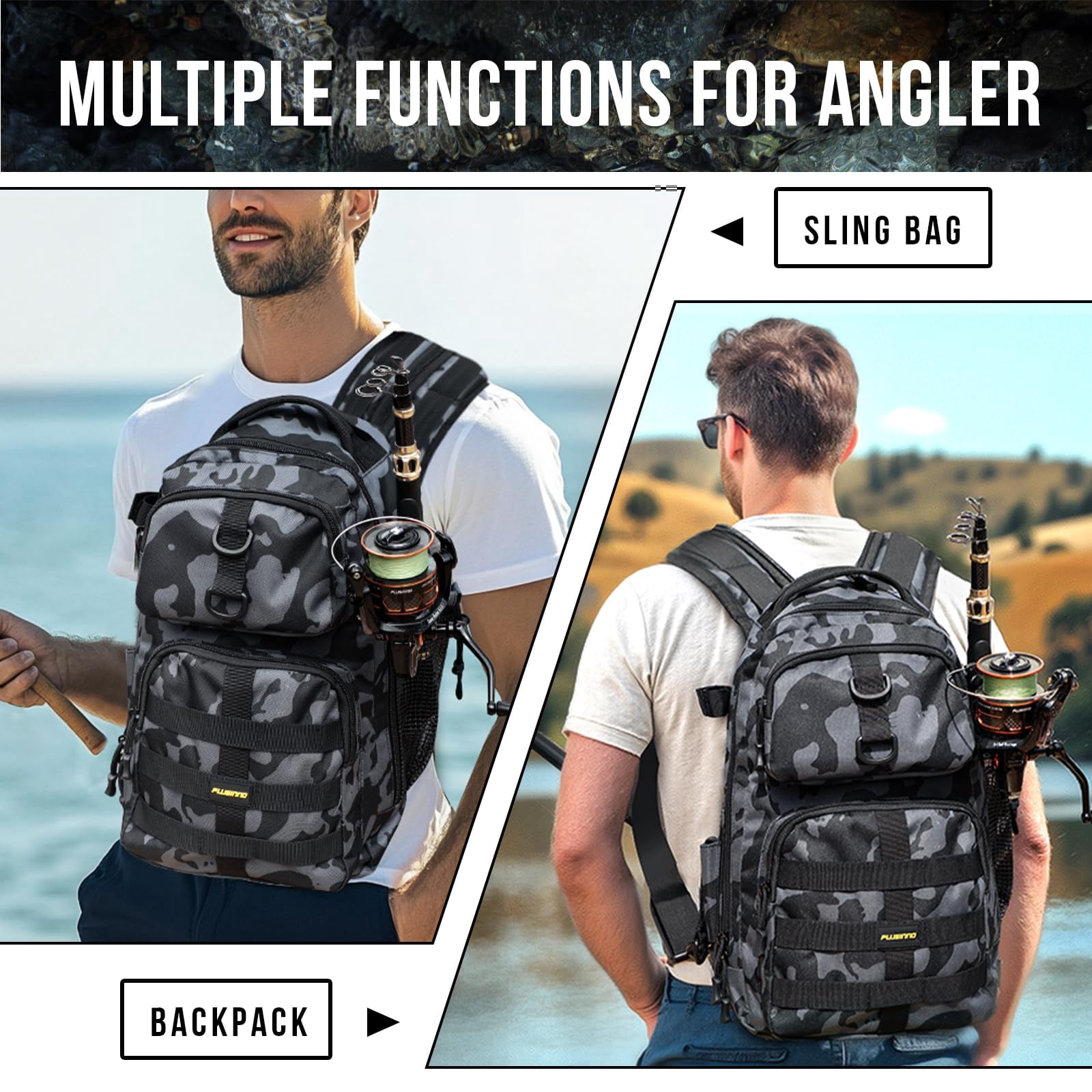 Fishing Backpack With Tackle Boxes  Waterproof Sling Bag For Gear Rod Holder Gifts Men Lures Pliers.