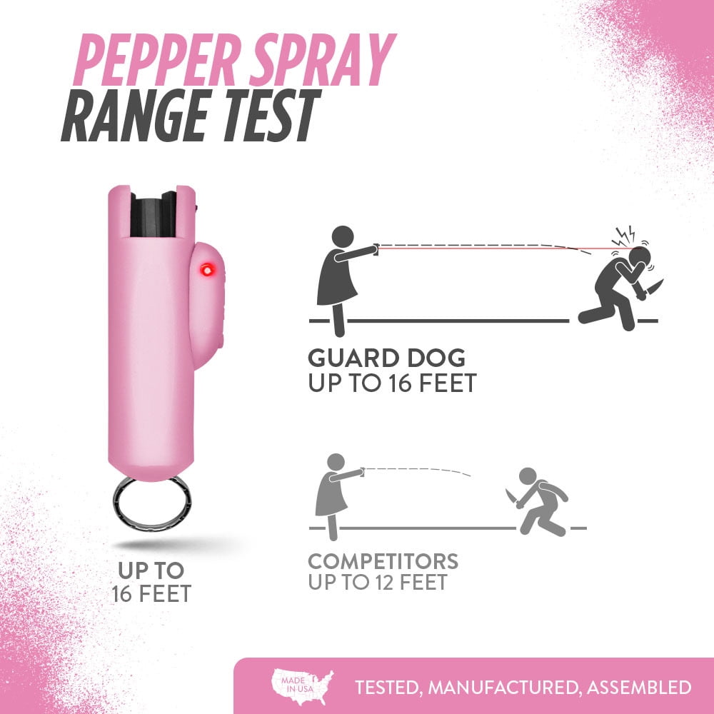 Guard Dog Security Pepper Spray with Laser Sight, 16 ft Range, 0.5 oz, Pink, Keychain, 1 Pack, New, Pocket Pepper Spray