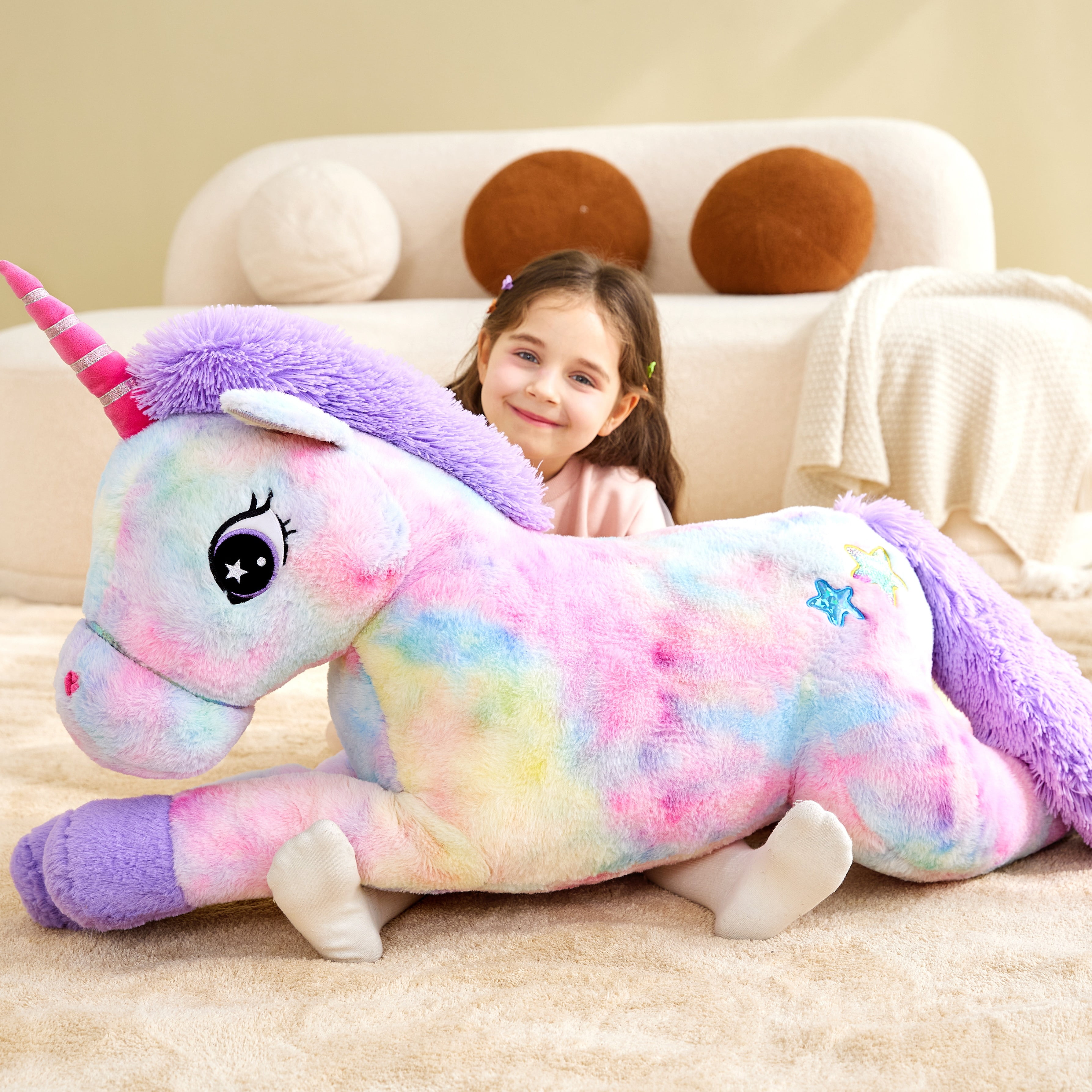 IKASA Giant Unicorn Stuffed Animal Plush Toy,Large Jumbo 43" Multicolored Huge Cute Soft Toys,Big Size Fluffy Plushy Fat Oversized Plushie,Gifts for Kids Girls Boys Girlfriend Children