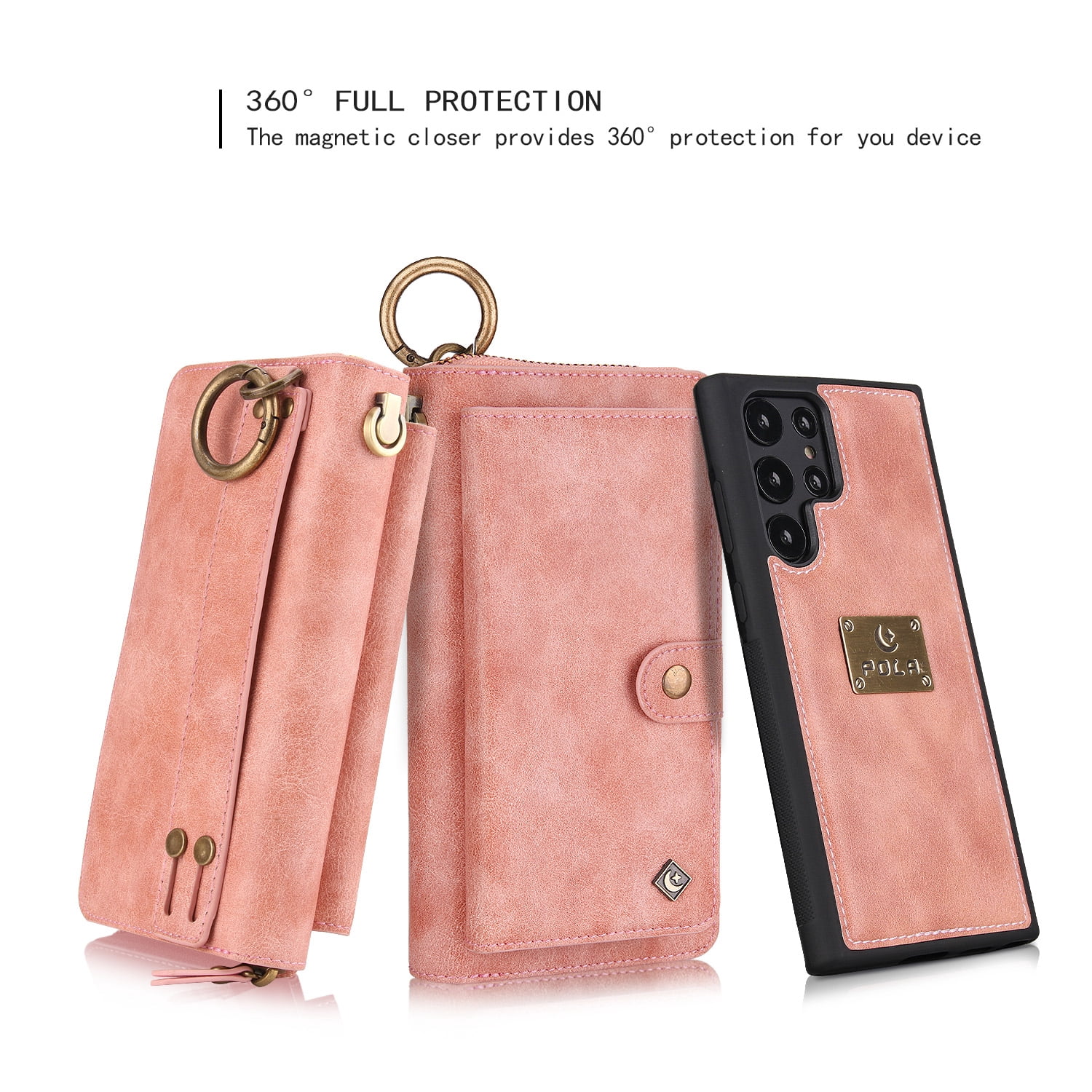 Samsung Galaxy S22 Ultra Leather Flip Case Cover, Galaxy S22 Ultra Zipper Wallet Case for Women and Men, Dteck 14 Card Holder Zipper Pocket Magnetic Detachable Wallet Folio Case Leather Pouch,Pink