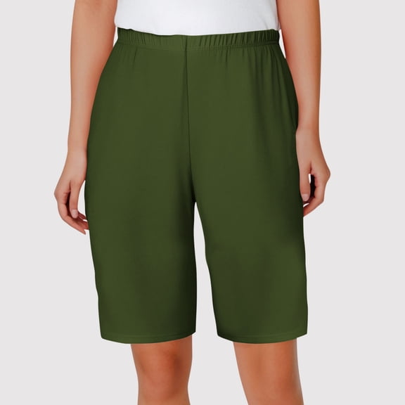 Maoxin Women's Pants Solid Color Plus Home Pants Thin Casual Five Quarter Pants Sleeping Pants Summer Shorts for Women Army Green L