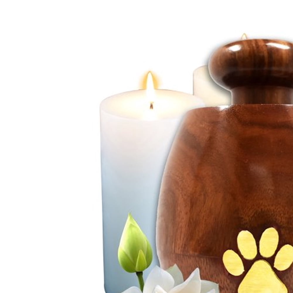 Lindia Artisans Beautiful Wooden Pet Urn Jar with Brass Paw Print (Small Size, Supports 15 lb Pet) - Rosewood Pet Cremation Urn - Perfect Memorial Pet Urns for Dog and Cat Ashes