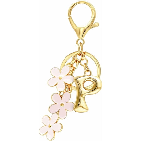 PTSPLLMY Gold Bubble Letter Keychain, Initial Bag Charms for Handbags, Cute Flower Purse Accessories for Women, Monogram Gift