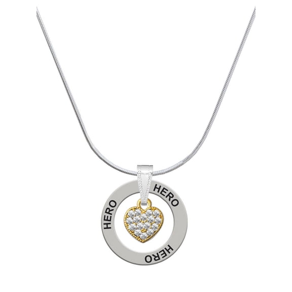 Delight Jewelry Goldtone Clear Crystal Heart Hero Ring Charm Necklace, 18"