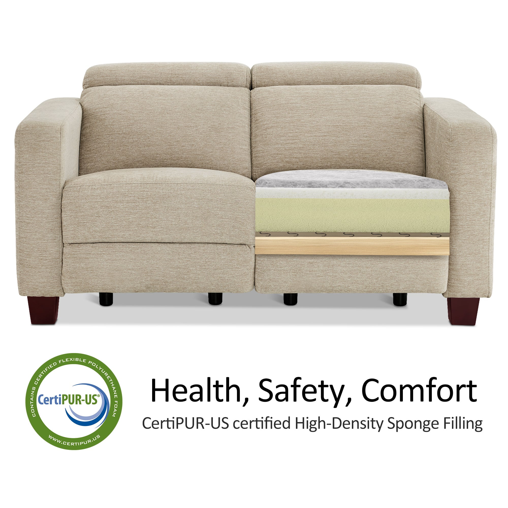 MCombo 62.2'' Wall Hugger Power Loveseat Recliner Sofa for Living Room, Office, Fabric, Beige