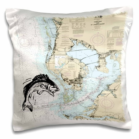 3dRose Print of Nautical Map Of Tampa Bay With Fish - Pillow Case, 16 by
