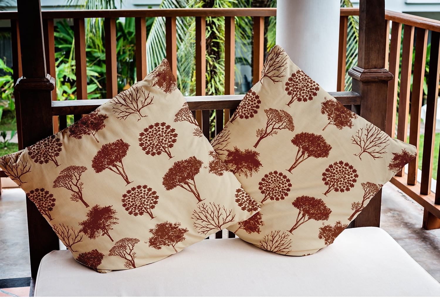 Simply Daisy 20" x 20" Field of Trees Indoor/Outdoor Polyester Throw Pillow, Oak