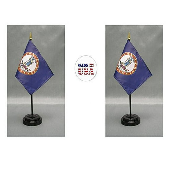 Made in the USA. 2 Virginia 4"x6" Miniature Desk & Table Flags Includes 2 Flag Stands & 2 Virginia State Small Mini Stick Flags