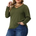 thumbnail image 4 of Agnes Orinda Women's Plus Size Tops Tshirts Cross V Neck Casual Long Sleeves Blouse Top 2X Army Green, 4 of 6