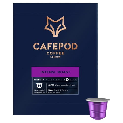 CafePod Intense Roast Nespresso Compatible Aluminium Coffee Pods, 36 pods per pack, British Import (Pack of 3)