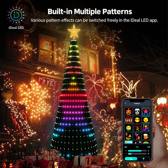 Smart Animated Christmas Tree Lights, DIY Pixel Light Show, App Controlled RGB Color Changing String Lights for Xmas Indoor Holiday Decor