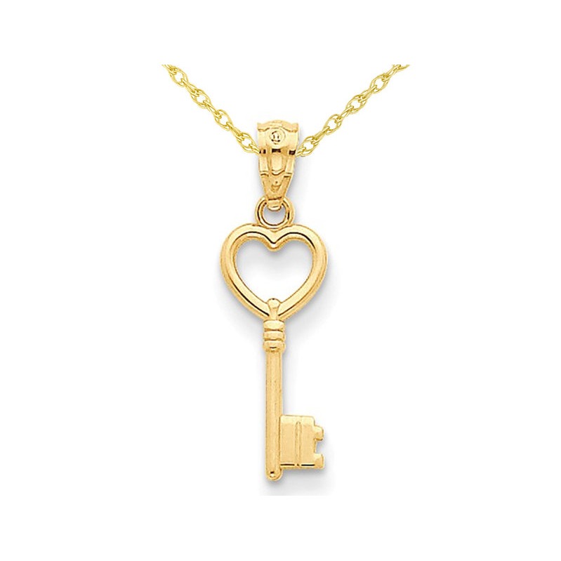 14K Yellow Gold Key Heart Pendant 