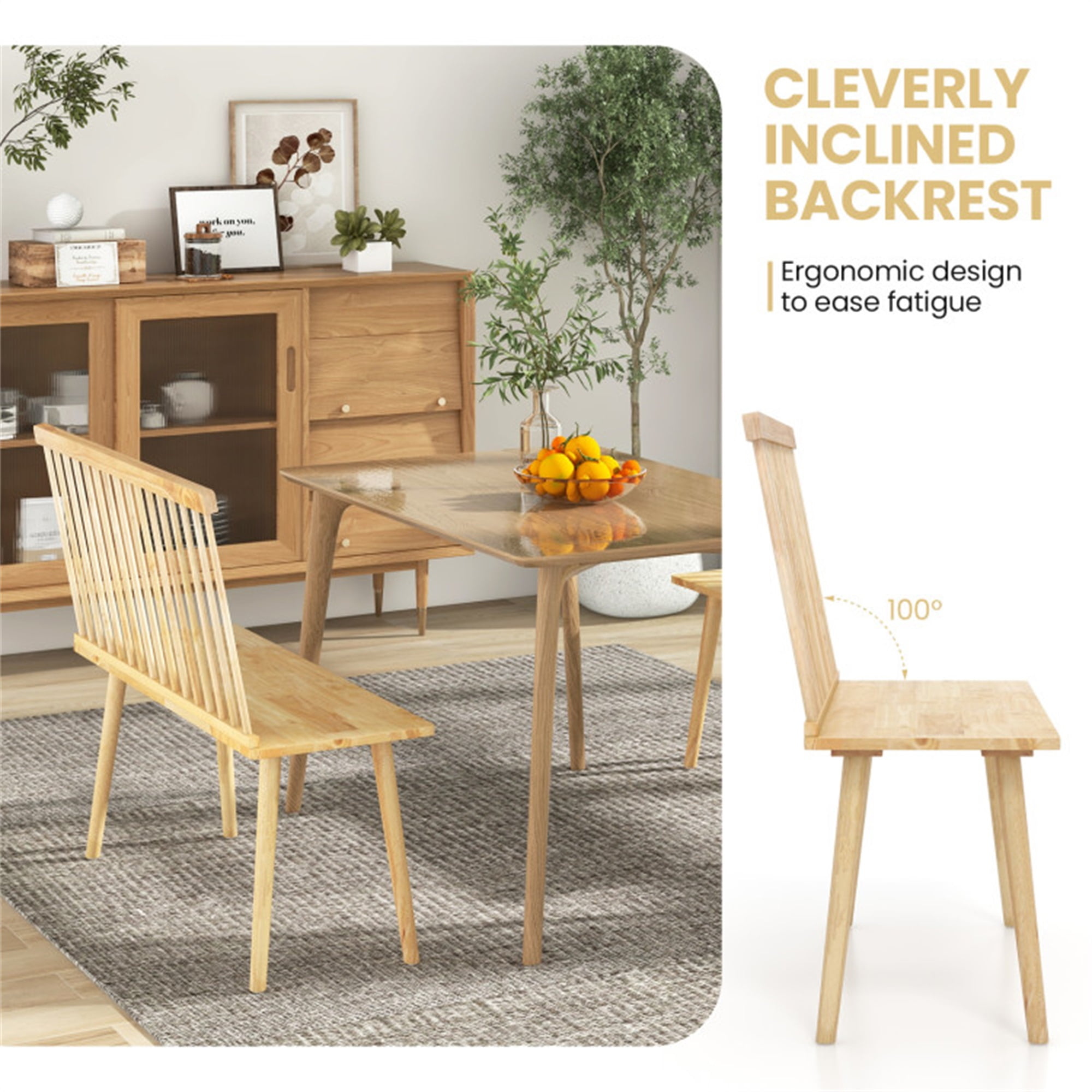 Demi Bonn Bench for 2 with Spindle Back for Kitchen Dining Room Hallway Dining Chairs, Beige