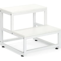 2 Step Stool for Adults Kids, Heavy Duty Sturdy Steel Frame with Wooden Steps, Bedside Foot Stool with 500lbs Load Capacity, Non-Slip Step Stool for High Bed, Kitchen, RV Step - White