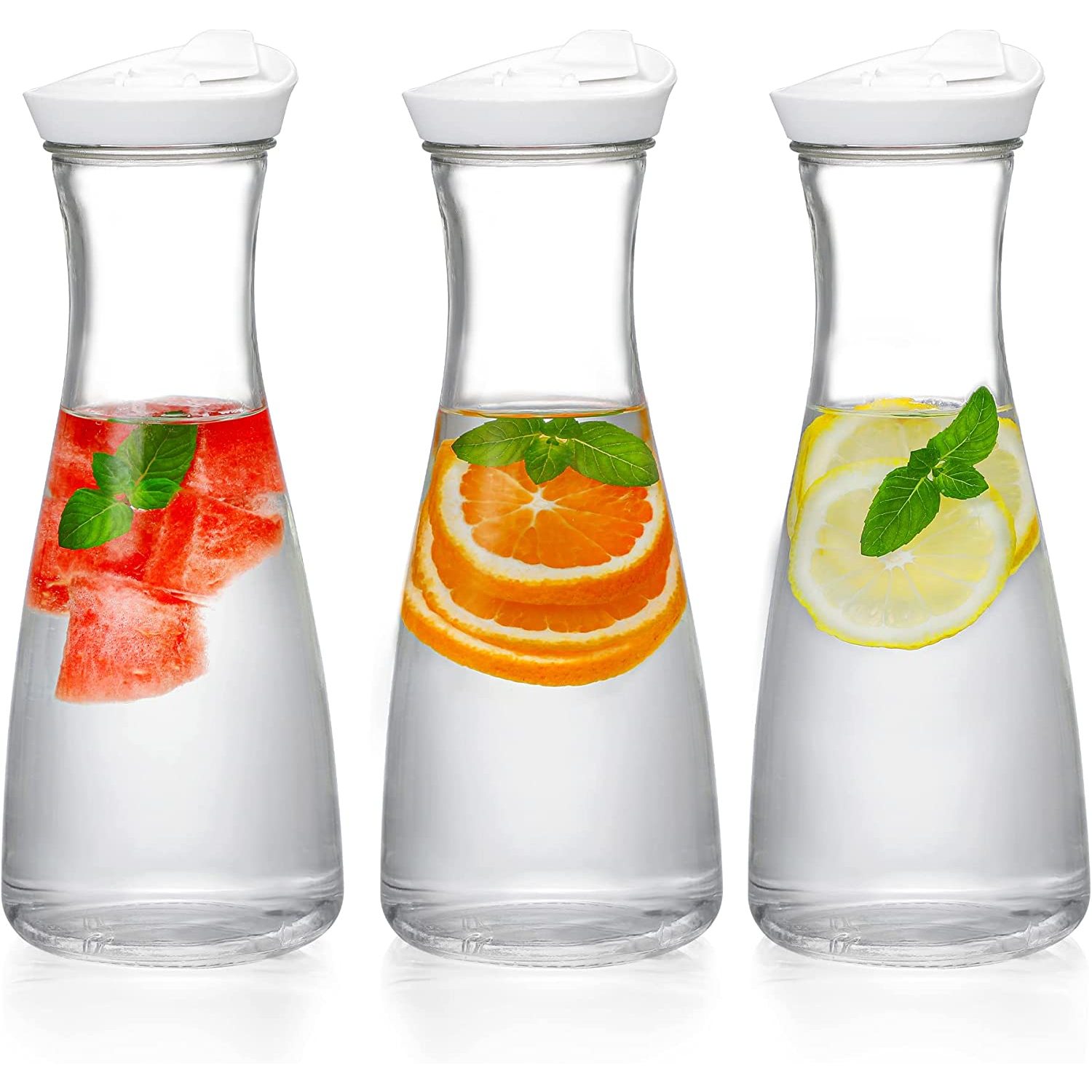 Glass Carafe with Lid, 1 Liter/34oz Juice Jugs for Mimosa Bar, Brunch ...