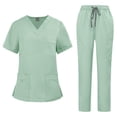 thumbnail image 2 of 2 Pcs Scrubs Sets for Women Stretch Wide Leg Pants & V-Neck Short Sleeve Tops Plus Size Medical Scrub Sets, M, 2 of 7
