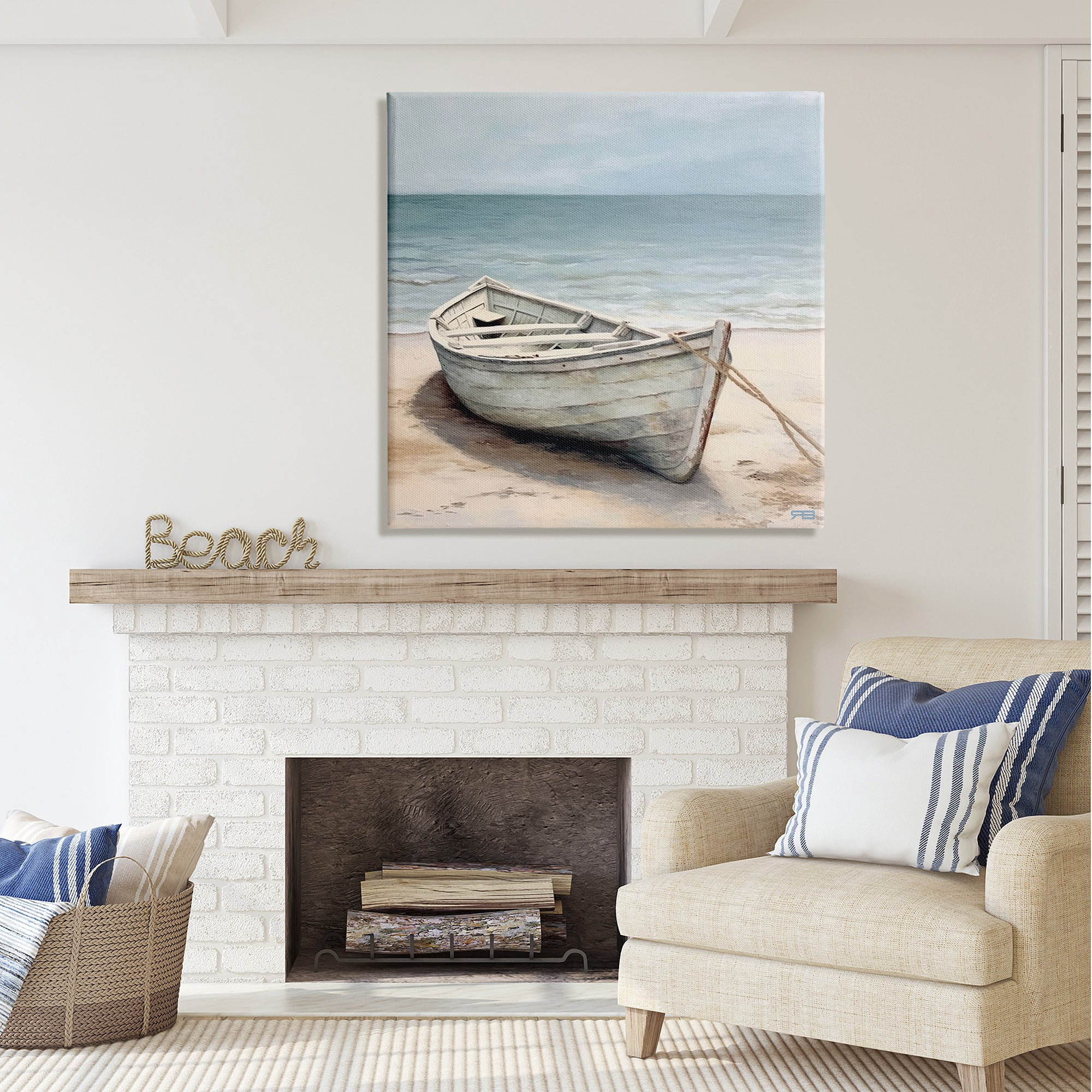 Stupell Industries Subtle Boat Docked Transportation Painting Gallery Wrapped Canvas Art Print Wall Art, 36 x 36