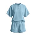 thumbnail image 7 of Bovxnpu Women's 2 Piece Outfits V Neck Short Sleeve Loose Summer Top Shorts Set, 7 of 7