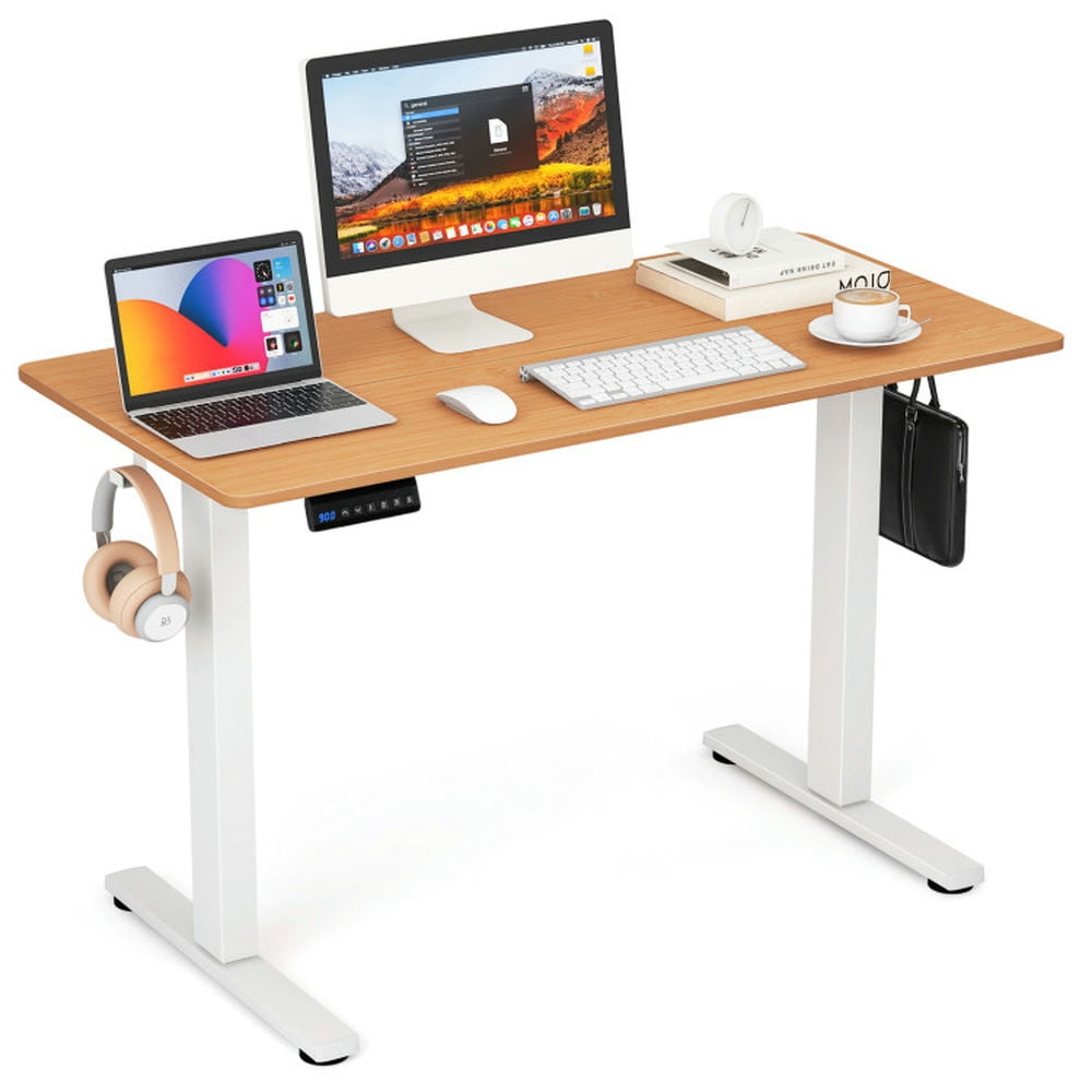 GVN Electric Standing Desk with 3 Memory Height Settings and 2 Hanging Hooks & Cable Management-Natural, Desk for Bedroom, Gaming Computer Desks for Study,Working,Writing GVN Electric Standing Desk with 3 Memory Height Settings and 2 Hanging Hooks & Cable Management-Natural, Desk for Bedroom, Gaming Computer Desks for Study,Working,Writing