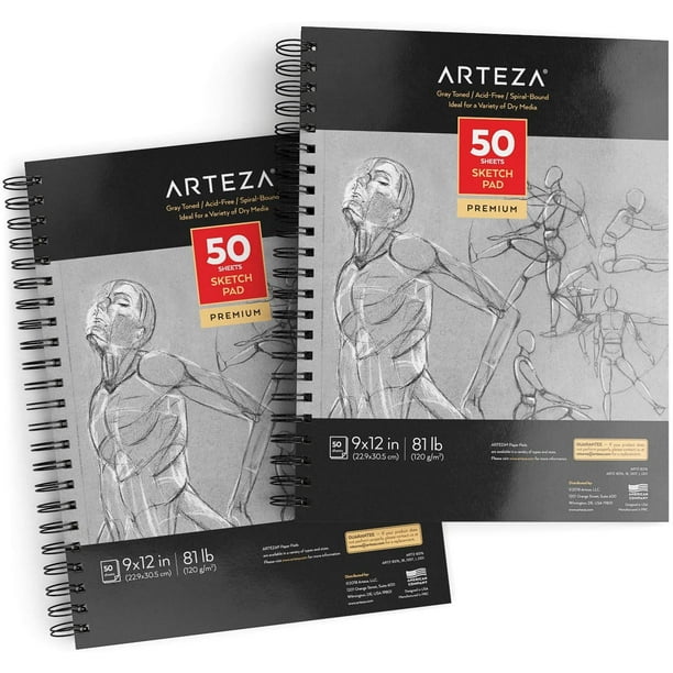 Arteza Gray Toned Sketchbook, 9" x 12", 50 Sheets of Paper 2 Pack