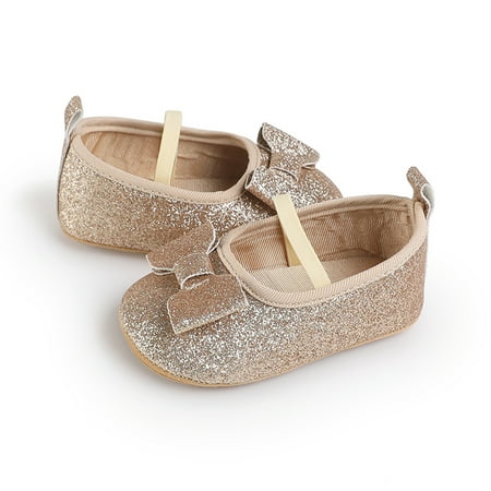 

Loliuicca Baby Girl Mary Jean Flats Sparkly Bow Walking Shoes for Spring Fall