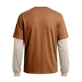 thumbnail image 5 of Hearthz Long Sleeve Work Shirts for Men Fake Two Piece Spliced Mens T-Shirts Crew Neck Contrast Streetwear Athletic Shirts for Men Light Brown S, 5 of 6