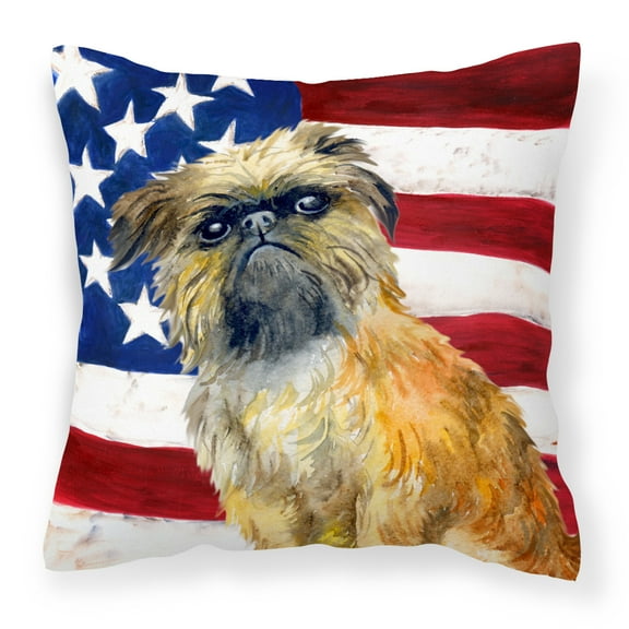 Carolines Treasures BB9687PW1414 Brussels Griffon Patriotic Fabric Decorative Pillow  14Hx14W multicolor