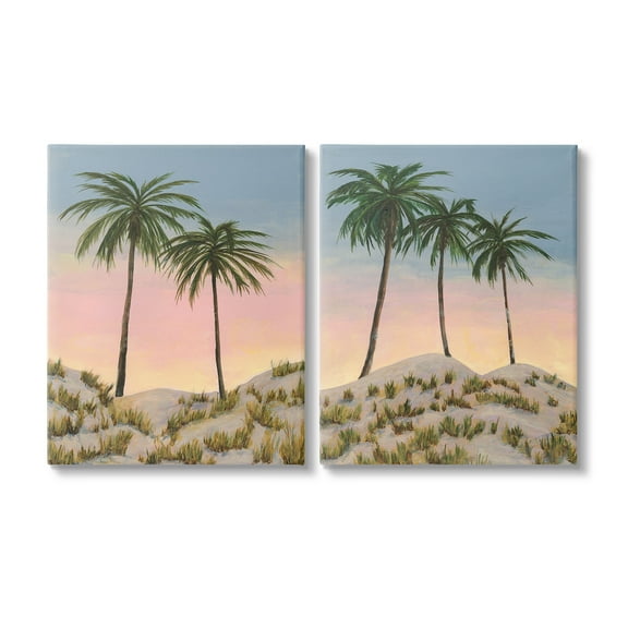 Stupell Industries Sunrise Tropical Scene Landscape Painting Gallery Wrapped Canvas Art Print Wall Art, 16 x 20, Set of 2