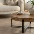 thumbnail image 3 of 31.29" Round Wood Coffee Table, Modern Farmhouse Splicing Living Room Table with Black Cross Legs Base, Retro Sofa Side Center Table for Home Office, Brown, 3 of 10
