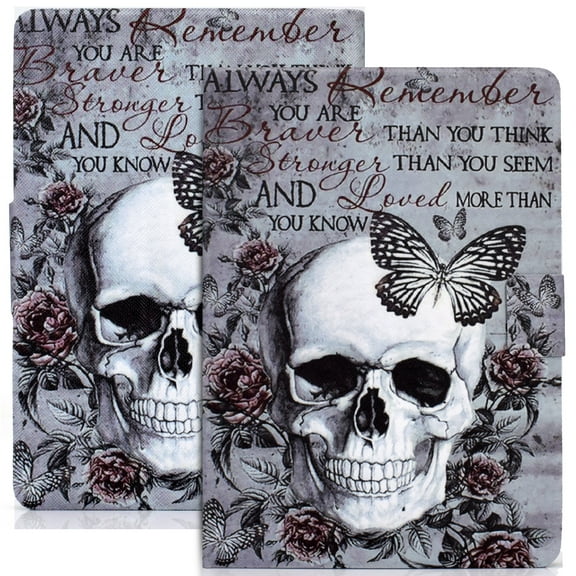 Flip Case for 2021 All-New Kindle Paperwhite E-reader (6.8 Inch, 11th generation) - Folio Magnetic Cute Cover with Card Holders, Slim Lightweight PU Leather/Silicone Composite Case (Skull)