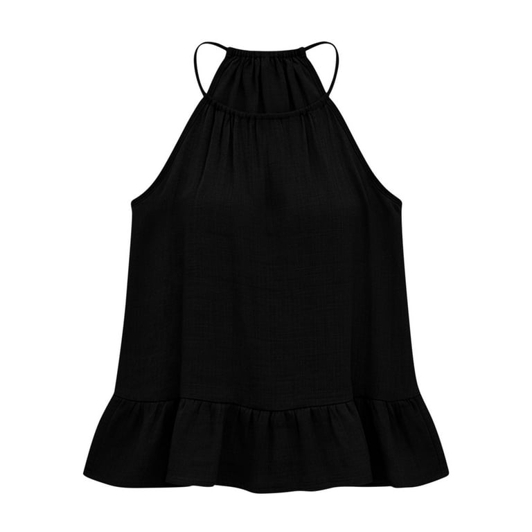 JGGSPWM Summer Camisole Tops for Women Ruffle Hem Top Cotton Linen