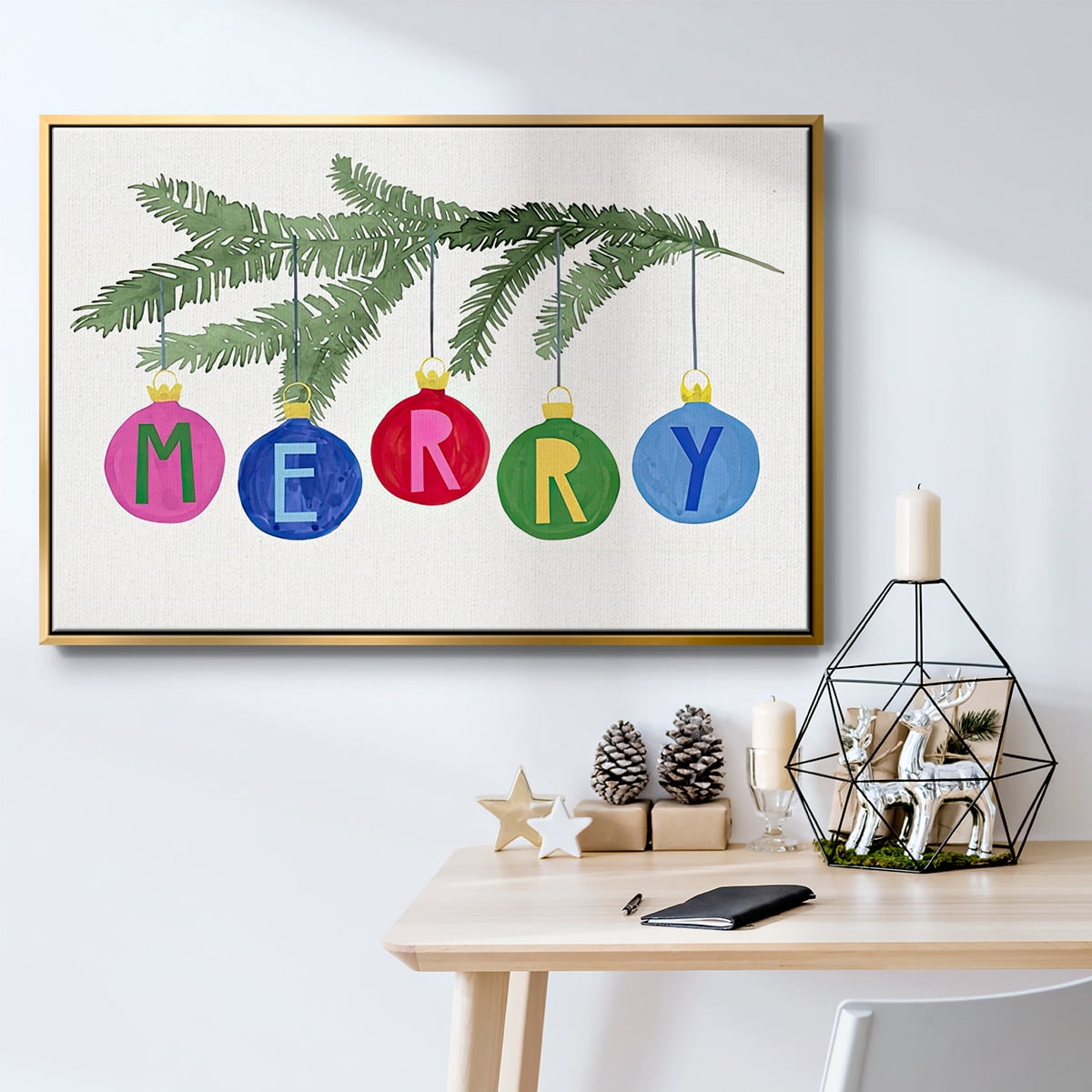 Colorful Christmas Collection A - Framed Gallery Wrapped Holiday Canvas - 27 x 41 - Gold Frame