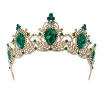 GJSYRH Girls Hair Accessories Gold Princess Rhinestone Headband Wedding Bridal Hair Accessories Birthday Prom Pageant Party Dark Green 8Over 8 years old