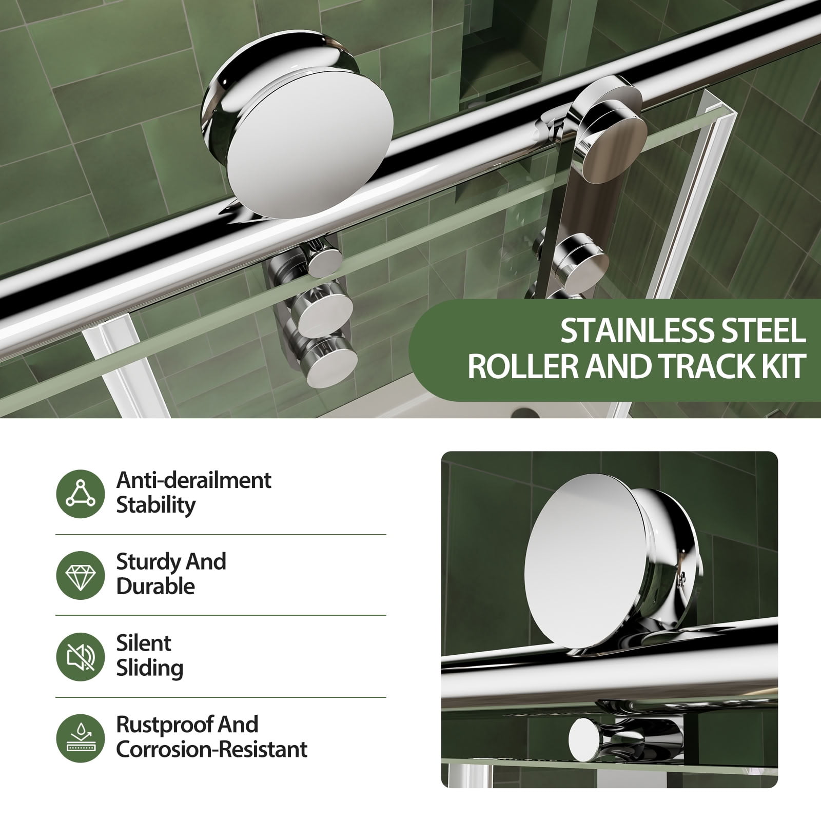 MAYEERTY Frameless Sliding Shower Door, Chrome Screen, 5/16" Tempered Glass with Explosion-Proof Film, Waterproof & Reversible Installation