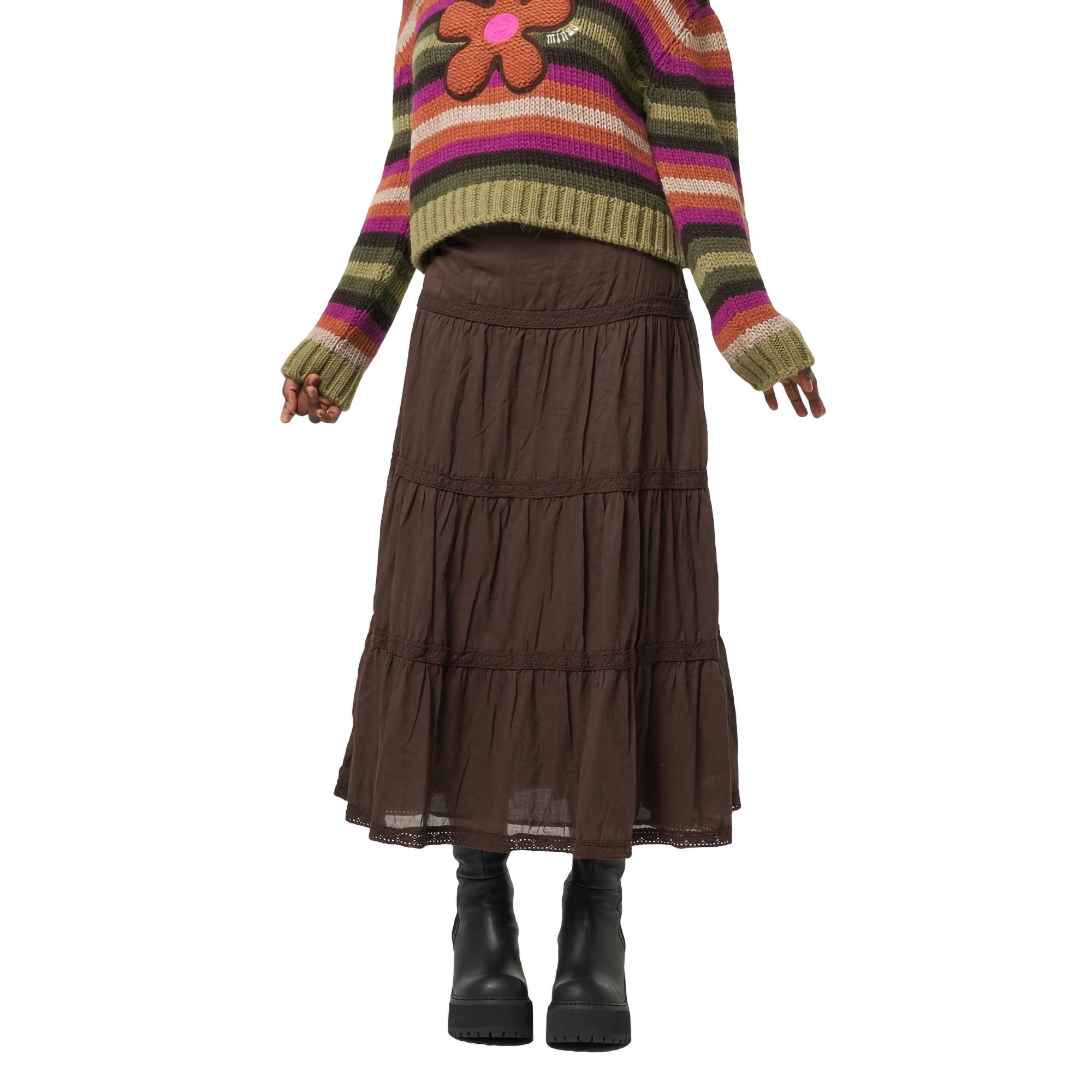 Xingqing Women Y2K Fairy Grunge Midi Skirt Vintage Boho Elastic High Waist A Line Maxi Skirt 90s E Girls Streetwear Brown S Walmart
