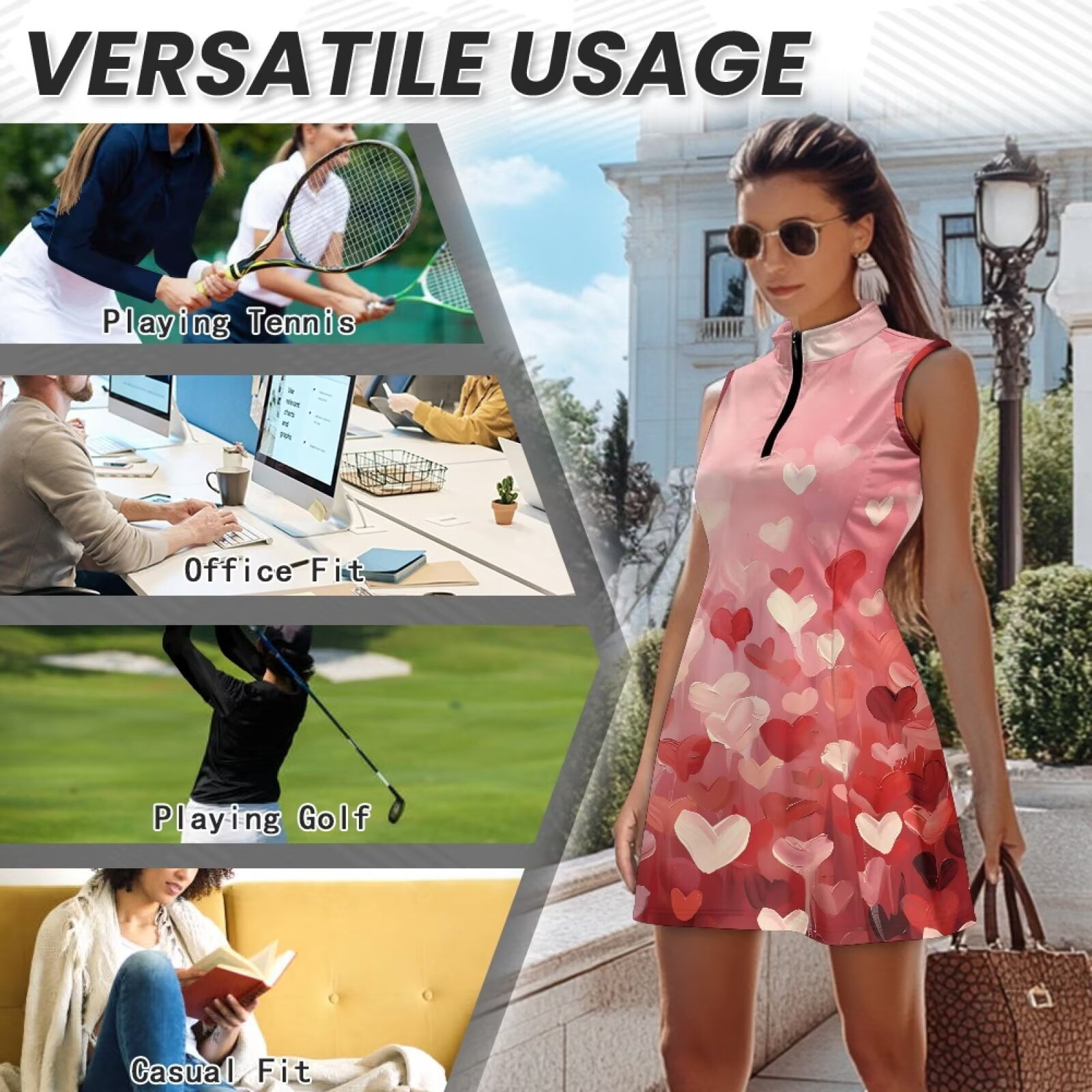 Uorisanigo Artistic Heart Golf Dresses for Women Soft Breathable Womens Sleeveless Golf Tennis Dresses Fashion Outing Wear with Inner Shorts＆Pockets 2 Pieces